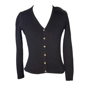 Ted Baker London Black Bow Detail‎ V Neck Button Front Cardigan Sweater Size 1